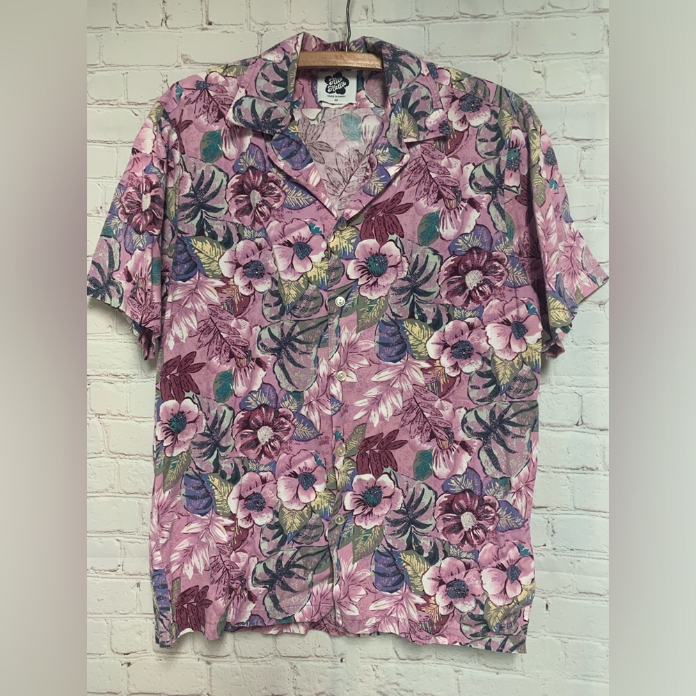 Vintage Hilo Hattie Floral Hawaiian Shirt - Pink and Purple Size M